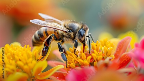 Honey Bee Feasting on Flowers, To show the beauty and importance of honey bees and their role in pollination