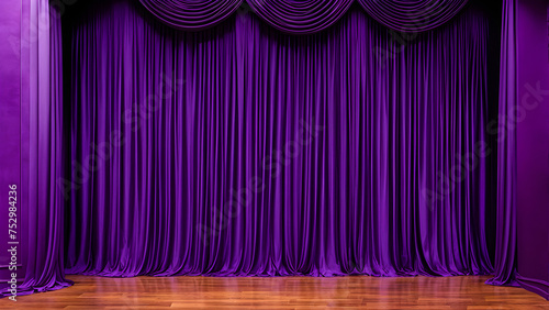 An image of a stage with curtains drawn that can be used as a background. Generative AI.