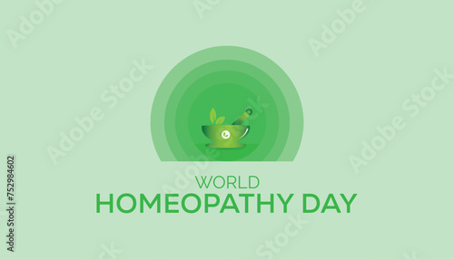 World Homeopathy day observed every year in April. Template for background, banner, card, poster with text inscription.