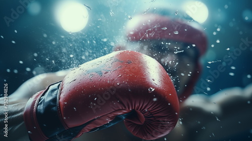 Boxer's punches in the ring. AI Generative. photo
