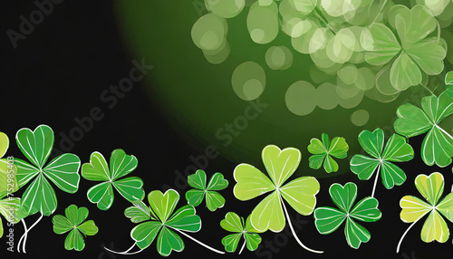 A black background with shamrock leaves is perfect for a St. Patrick's Day party. There is room for your text in the banner design. Broad format banner design. photo