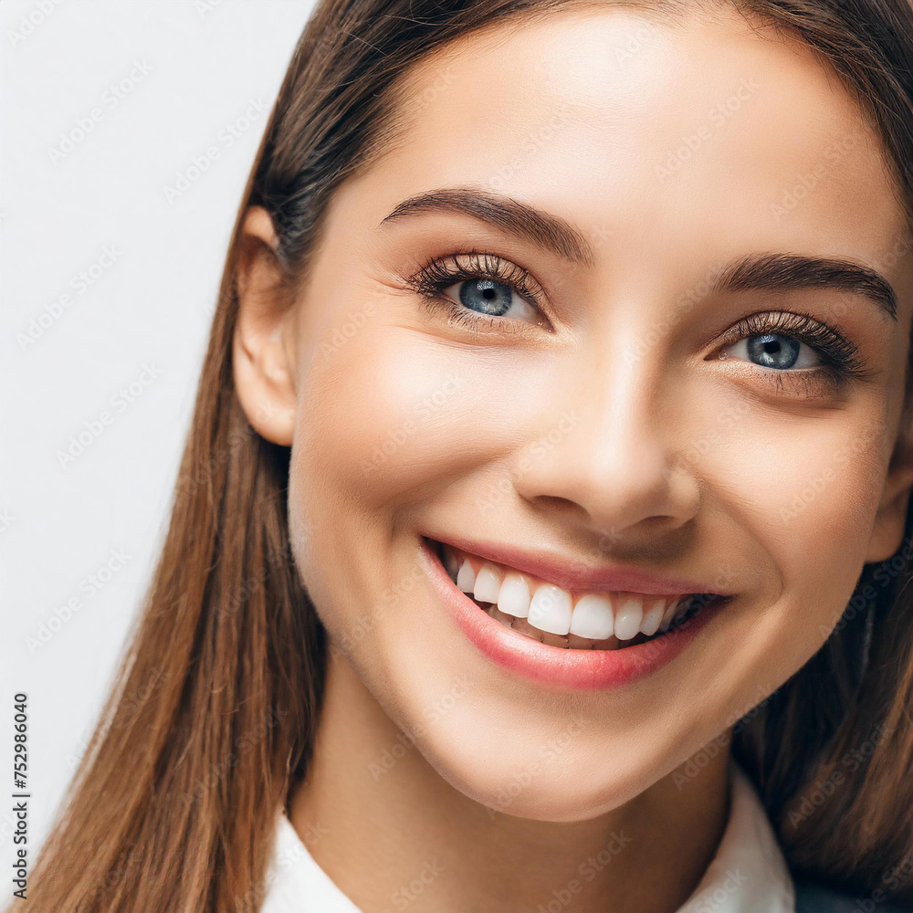 Beautiful woman with clean teeth smiling on white background Beautiful woman with clean teeth smiling on white background