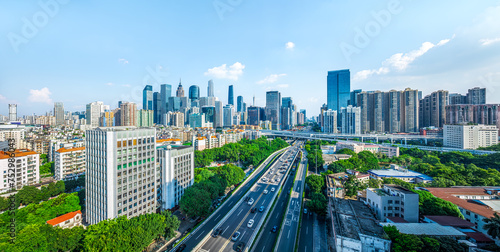 City commercial buildings skyline and viaduct in Guangzhou