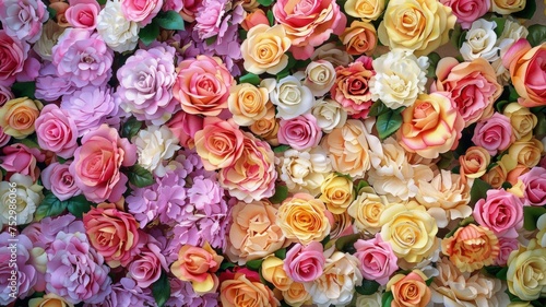 Dazzling rose blooms create a vibrant backdrop  perfect for any project. Explore the beauty of colorful flower walls.