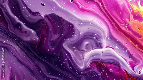 Vibrant purple wave liquid paint wallpaper, contemporary art backdrop for modern aesthetics. Colorful and dynamic stock photo