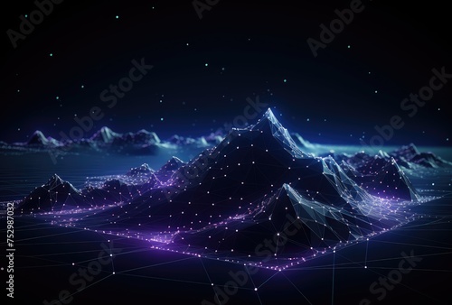 Digital Network Mountains with Starry Sky Background