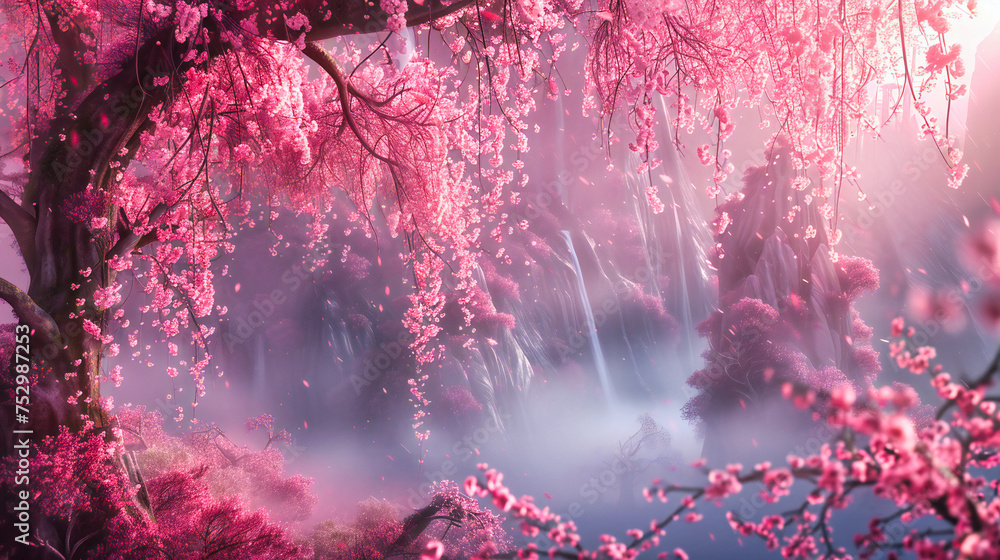 Fototapeta premium Cherry Blossoms Serenade, Springs Gentle Unfolding, A Portrait of Tranquility