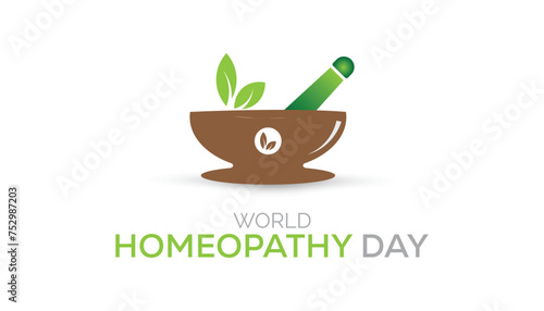 World Homeopathy day observed every year in April. Template for background, banner, card, poster with text inscription.
