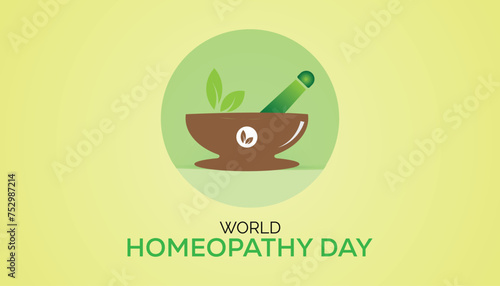 World Homeopathy day observed every year in April. Template for background, banner, card, poster with text inscription.