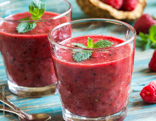 Healthy appetizing red smoothie dessert in glasses