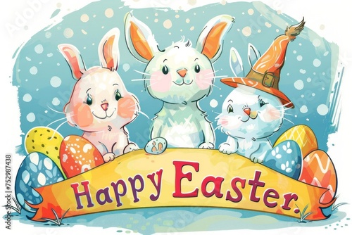 Easter Eggs, happy easter, Vibrant illustrations of decorated eggs.