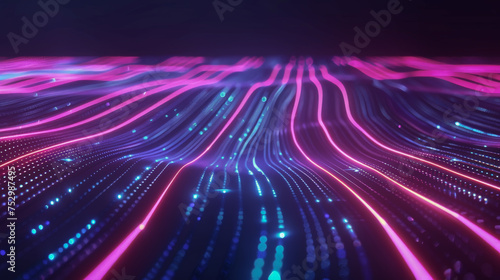 A colorful, abstract image of a wave with purple and blue lines
