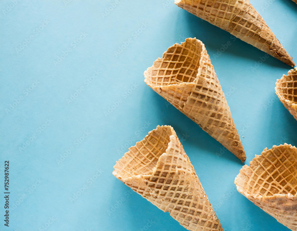 Ice cream cones in food pattern summer concept on pastel blue background Ice cream cones in food pattern summer concept on pastel blue background