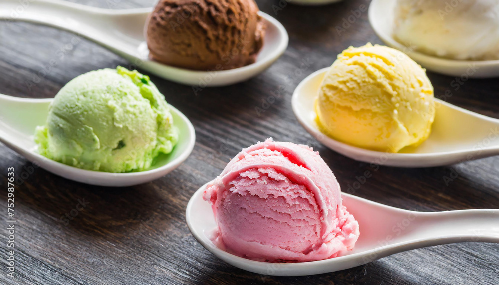 Ice cream scoops in spoons in food pattern