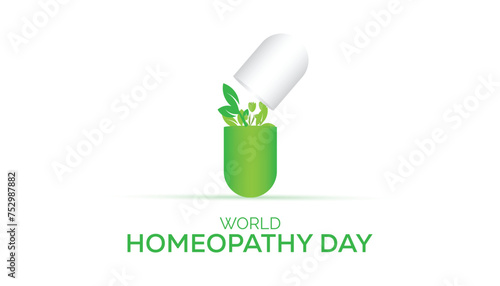 World Homeopathy day observed every year in April. Template for background, banner, card, poster with text inscription.
