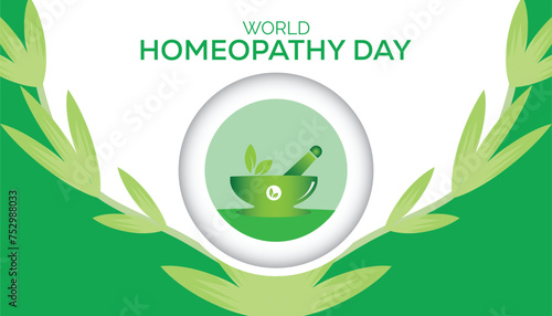 World Homeopathy day observed every year in April. Template for background, banner, card, poster with text inscription.