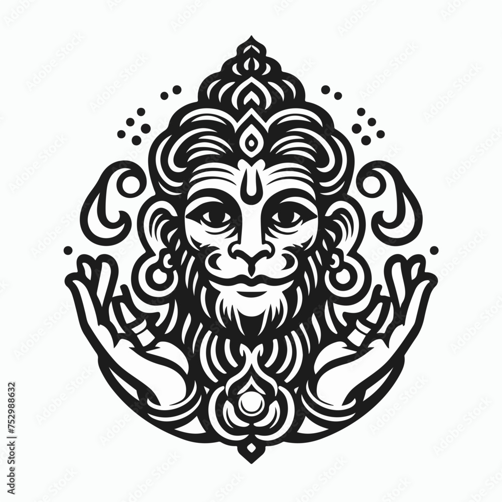 illustration of Lord Hanuman vector icon logo sticker tattoo.