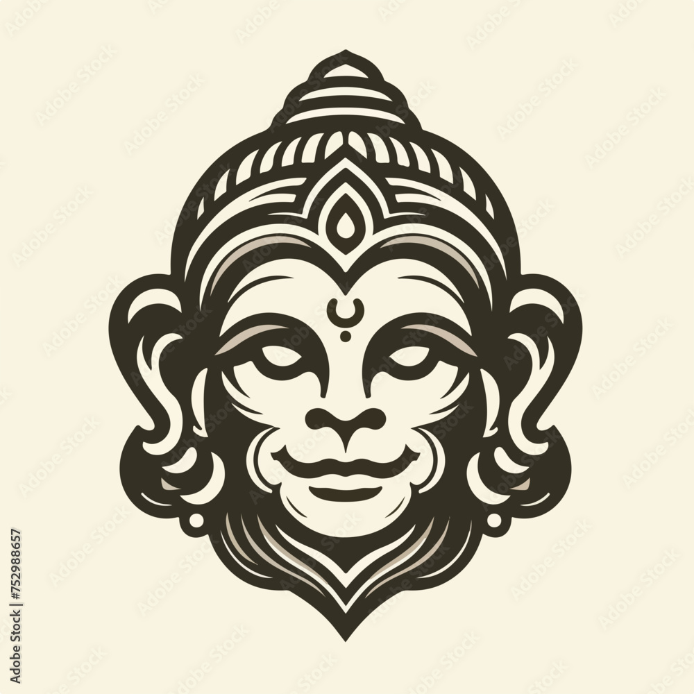 illustration of Lord Hanuman vector icon logo sticker tattoo.