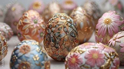 Intricately Decorated Easter Eggs, To showcase unique and creative Easter decorating ideas using intricately designed and decorated eggs in the style