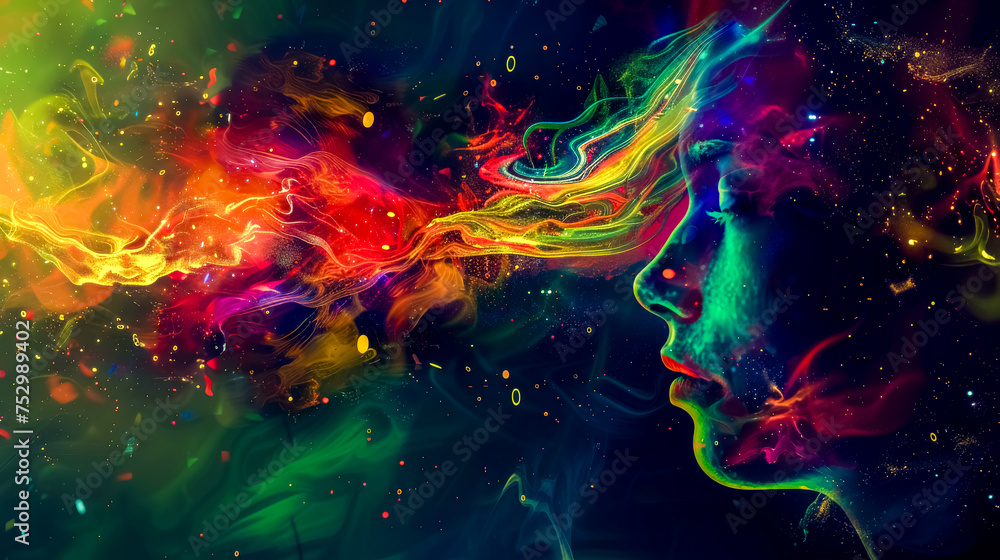 Obraz premium Cosmic dreams - abstract colorful woman profile