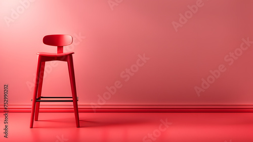 Contemporary 3D Red Bar Chair Illustration, Ideal for Showcasing Stylish Seating Solutions in Modern Cafe and Coffee Shop Designs