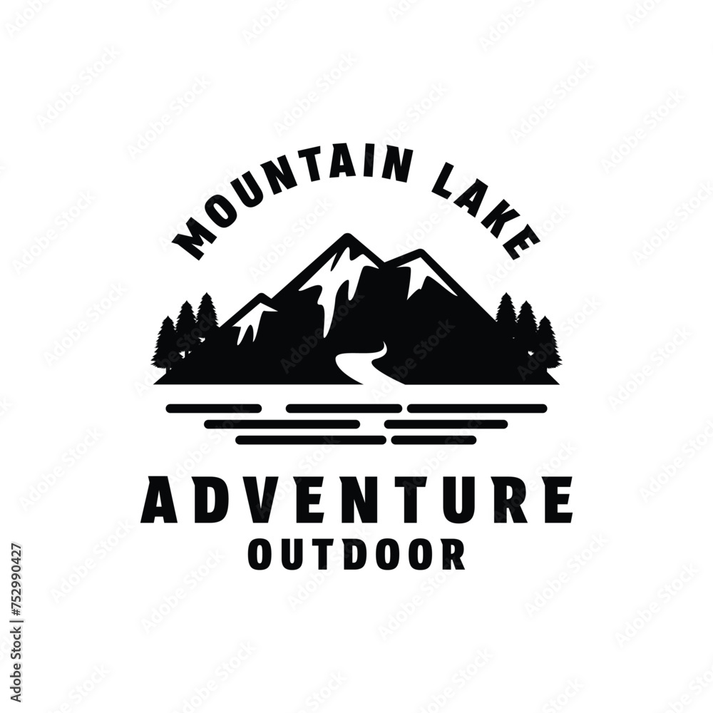 mountain lake water adventure outdoor logo design concept idea