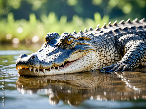 Crocodile in the water  close-up portrait.