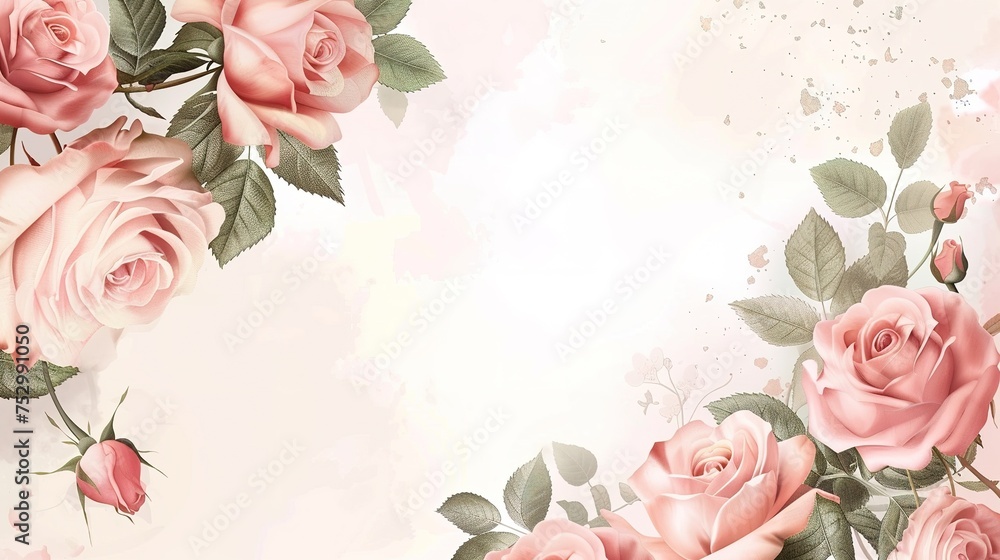 Weding card template design with pink rose flower ornament ,generative ai