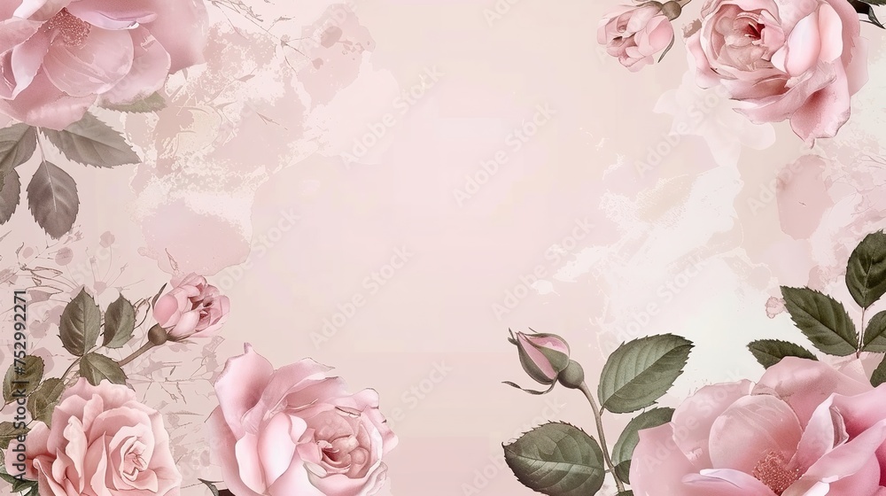 Weding card template design with pink rose flower ornament ,generative ai