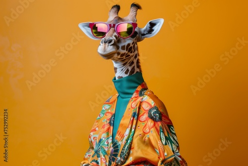 Giraffe in Stylish Outfit with Colorful Sunglasses