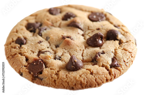 Golden brown chocolate chip cookie with rich and chunky morsels on transparent background - stock png.