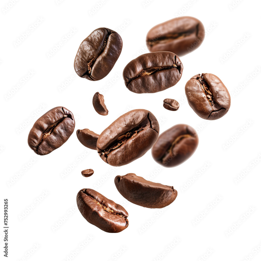 falling coffee beans on a white background. With clipping path. falling coffee beans on a white background. With clipping path.
