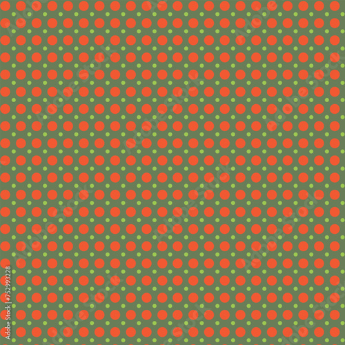 Web A polka dot pattern of orange and green spots on a green background.
