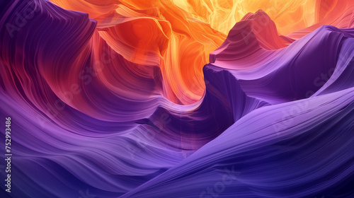 colorful, smooth, and wavy rock formations typically found in slot canyons. The colors range from deep purples to vibrant oranges, illuminated to highlight their textures and layers
