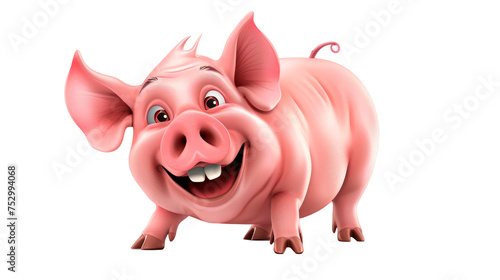 Smiling Pink Pig - Transparent background  Cut out