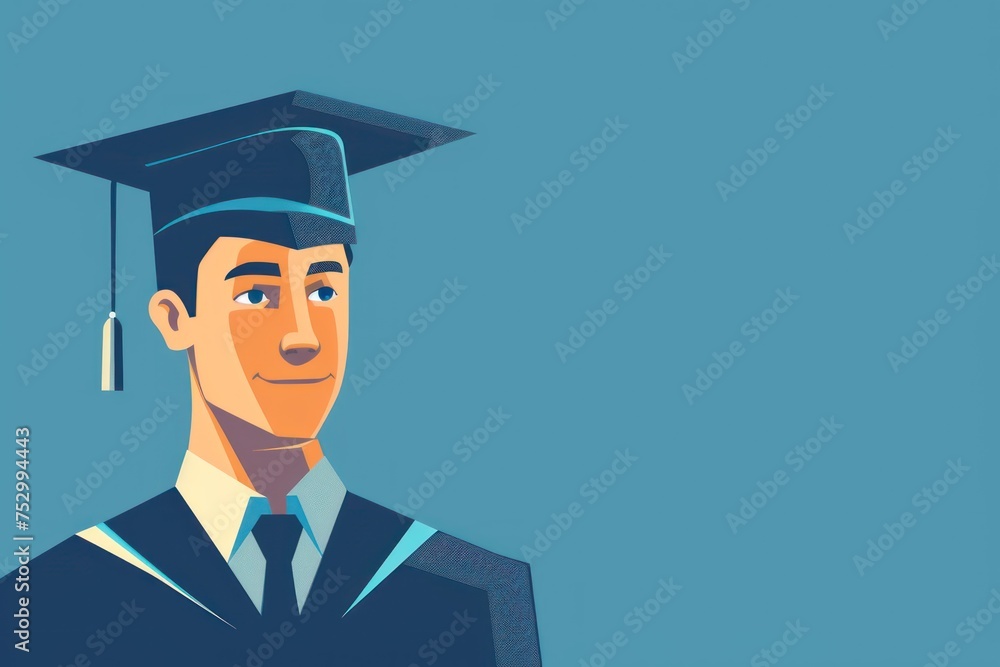 A school or college graduate stands in a graduation cap. Flat illustration A school or college graduate stands in a graduation cap. Flat illustration