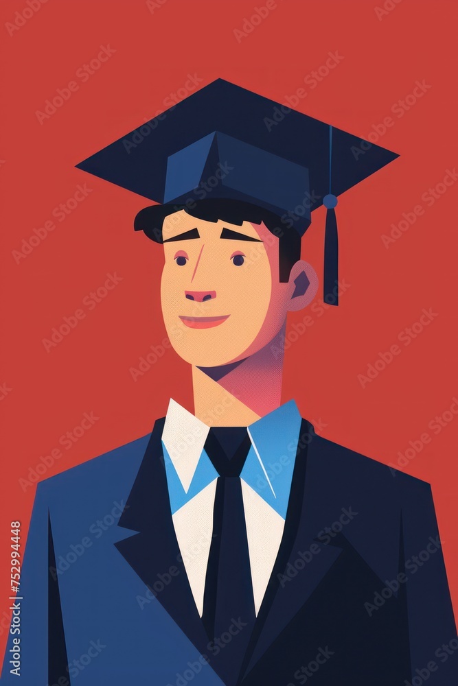 A school or college graduate stands in a graduation cap. Flat illustration