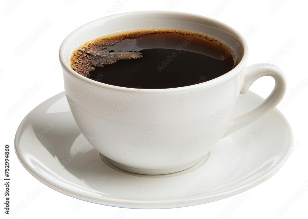 Fototapeta premium Hot cup of black coffee, aromatic morning beverage to start the day on transparent background - stock png.