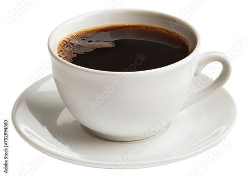 Hot cup of black coffee, aromatic morning beverage to start the day on transparent background - stock png.