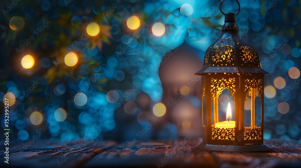 ramadan islamic greeting card of crescent moon decoration and lanterns with copy space area banner ramadan islamic greeting card of crescent moon decoration and lanterns with copy space area banner