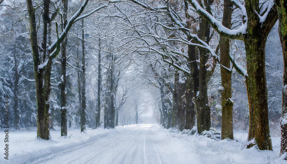 Naklejka premium A mesmerizing scene of snow falling gently to the ground, creating a beautiful winter wonderland. The HD camera captures the delicate flakes as they blanket the landscape, turning