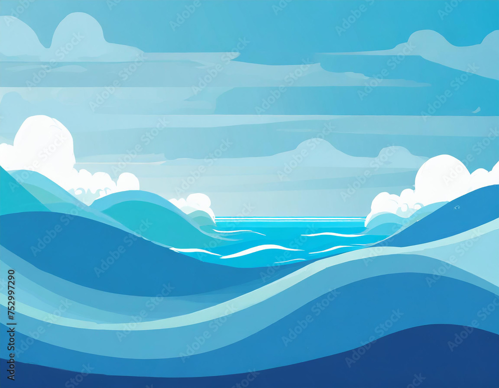 blue sky background A set of water waves in different shapes and sizes, representing the sea and the ocean. blue sky background A set of water waves in different shapes and sizes, representing the sea and the ocean.