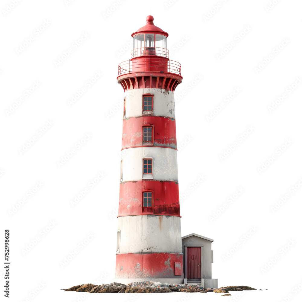 Red and White Lighthouse on Rock - Transparent background, Cut out Red and White Lighthouse on Rock - Transparent background, Cut out