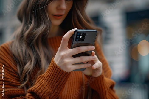 Close-up of a woman using a smartphone.
