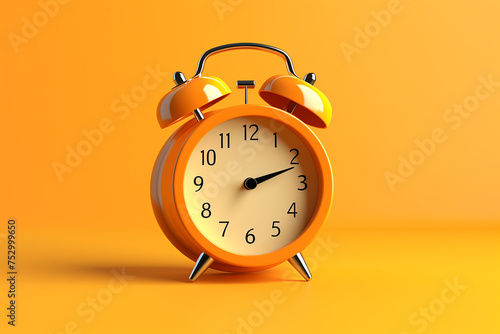 Alarm clock with orange background, 3D rendering