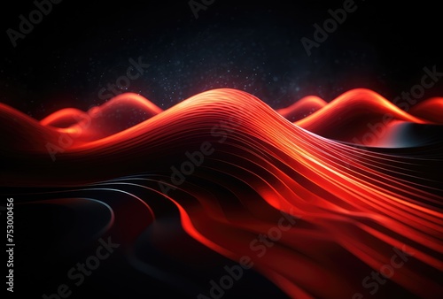 Red Dynamic Waves on Dark Abstract Background