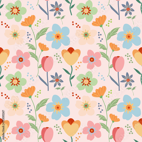 Wallpaper Mural Spring seamless pattern with flowers Torontodigital.ca