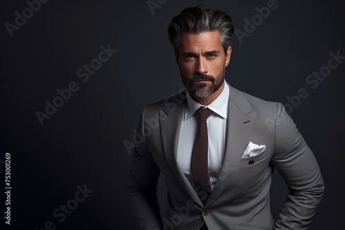 A stylish male model exudes elegance in eye-catching attire against a simple, solid background, his every pose a symphony of grace and style.