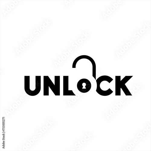The word "Unlock" design is unique with an illustration of an open padlock on the letter O.