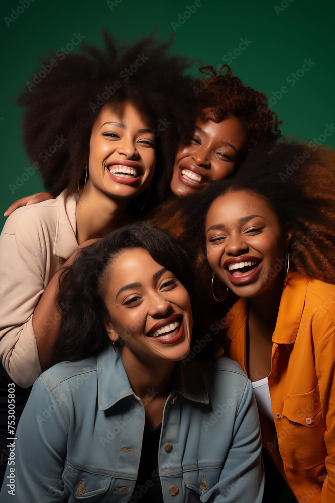 Fototapeta premium A group of women on a solid green background 